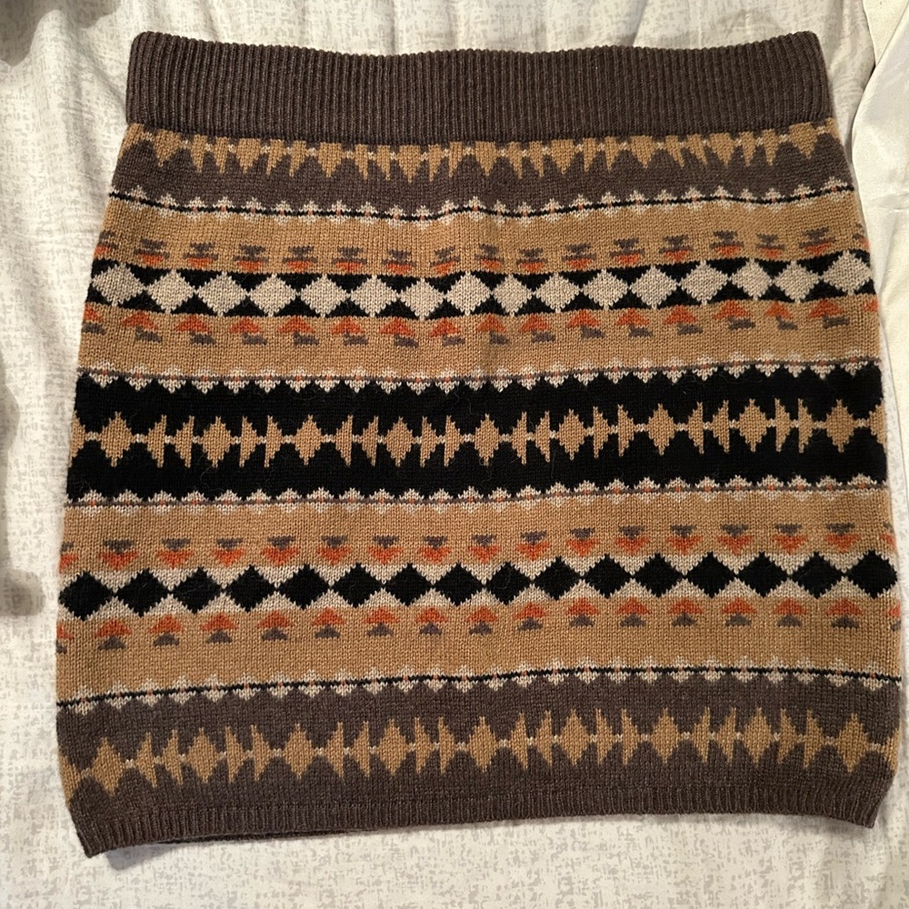 Moda International Geometric Knit Skirt - Brown, Black, and Tan